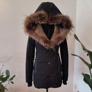 Rudsak Women's Black Fur-Trimmed Hooded Coat
